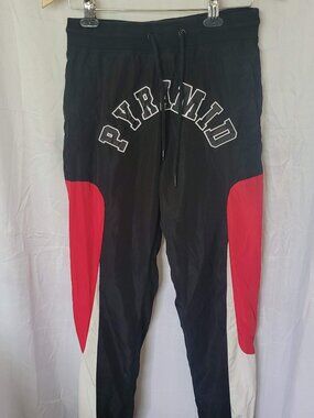 BLACK PYRAMID Men's Colorblock Track Pants Black Red White Size Medium